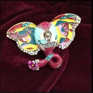 Colorful Elephant Brooch with Rhinestones